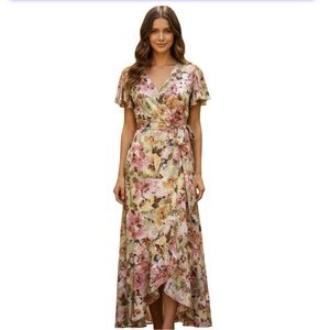 Nicole Miller Satin‎ Wrap Floral Pink dress